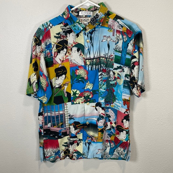 Citron X Kula silk Japanese print blouse button up - Picture 1 of 9